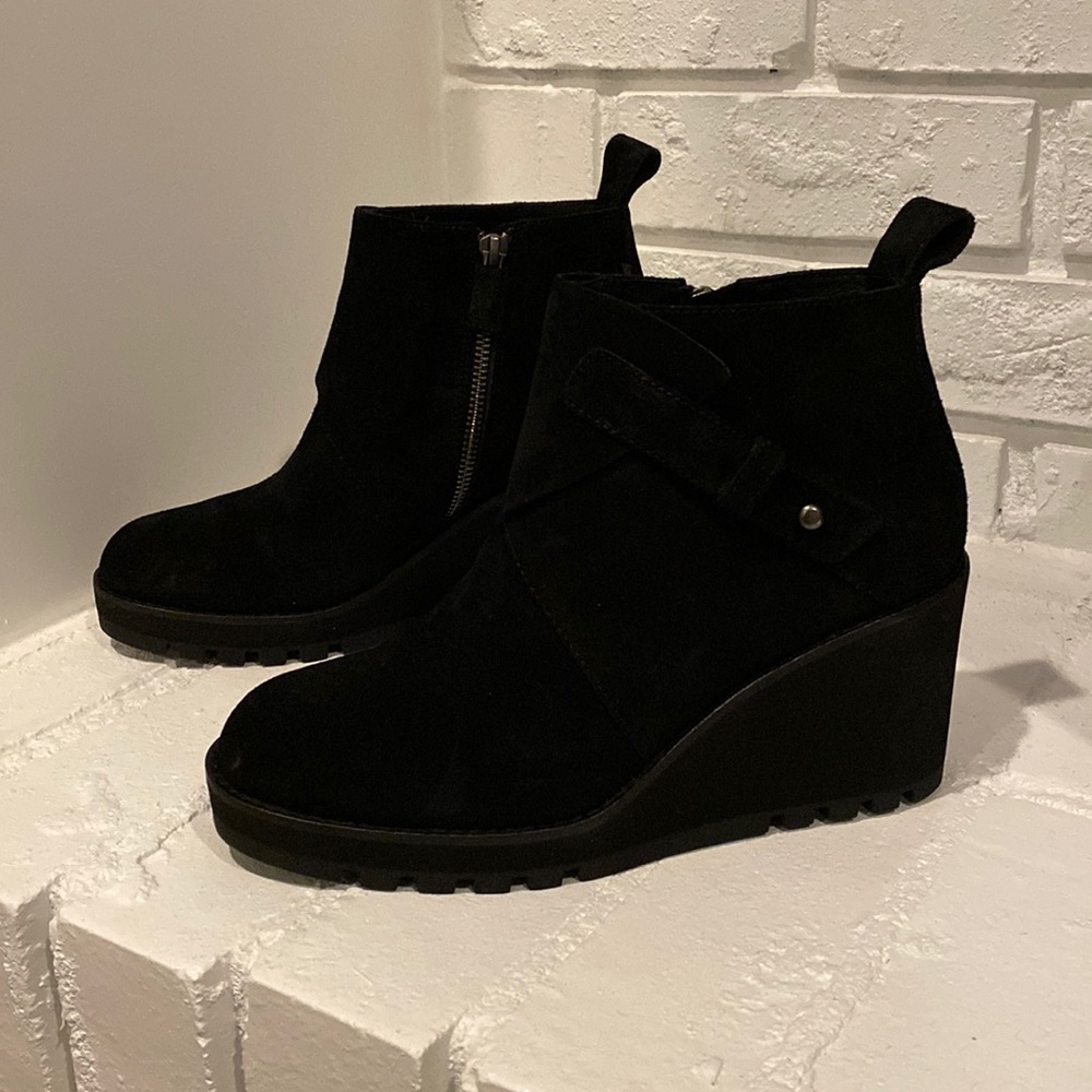 Eileen Fisher Tinker Wedge Booties, black suede, size 7.5